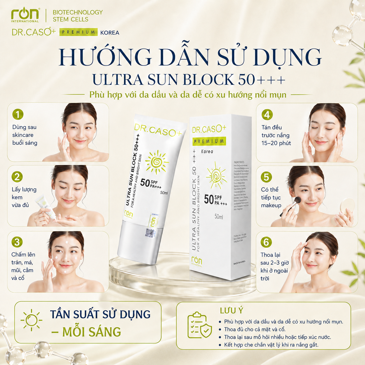 Dr.Caso+ Premium Ultra sun block SPF 50+ PA+++50ml/Kem chống nắng SPF 50+ Pa+++